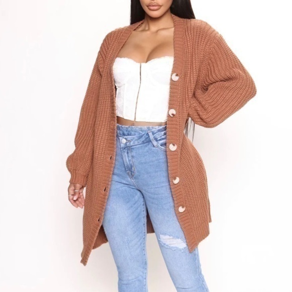 WOMENS S FASHION NOVA BURNT ORANGE KNIT BUTTONED CARDIGAN‼️